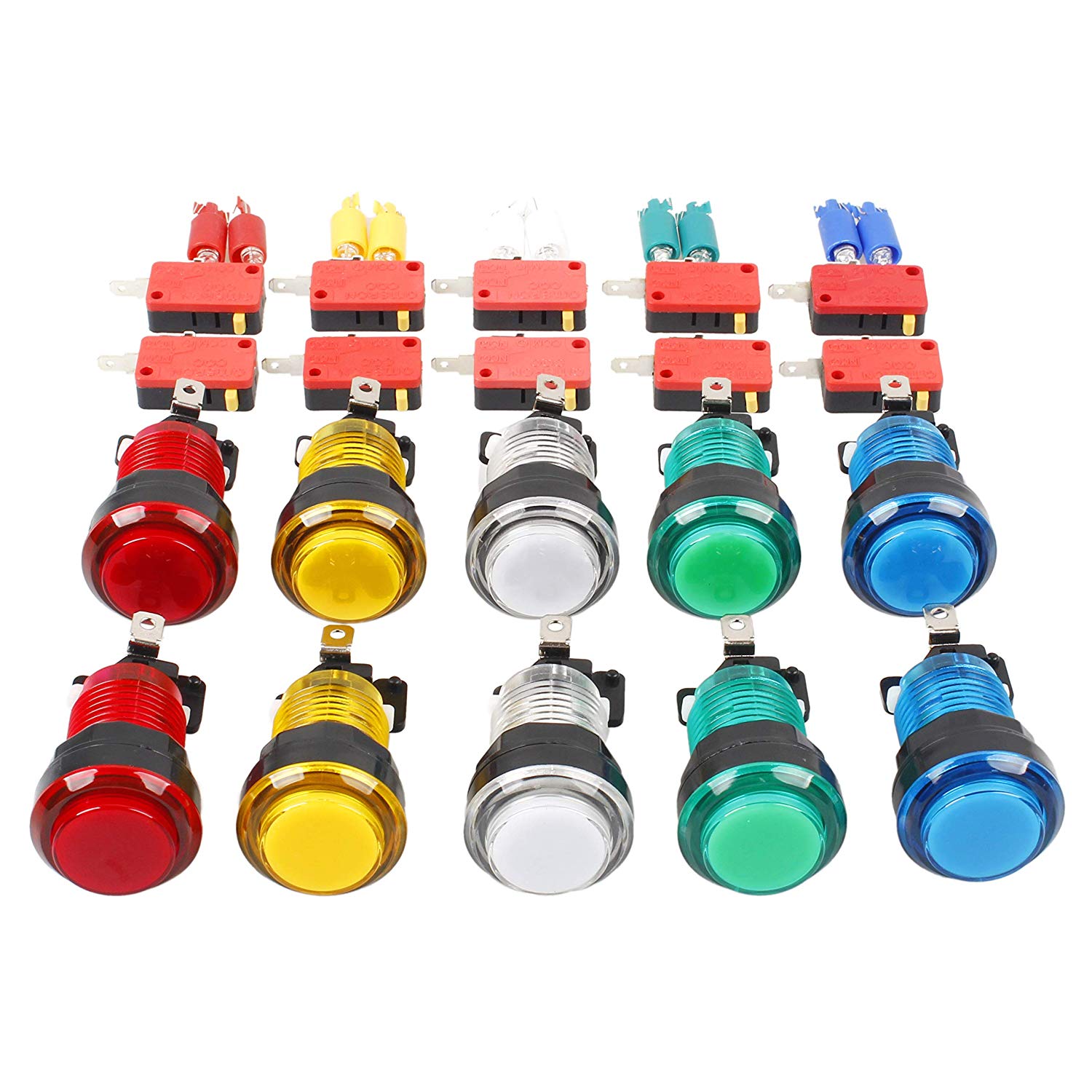 Botón pulsador de juego Arcade de 28mm, 5 colores, piezas de bricolaje,  interruptor de botones iluminados LED para controladores