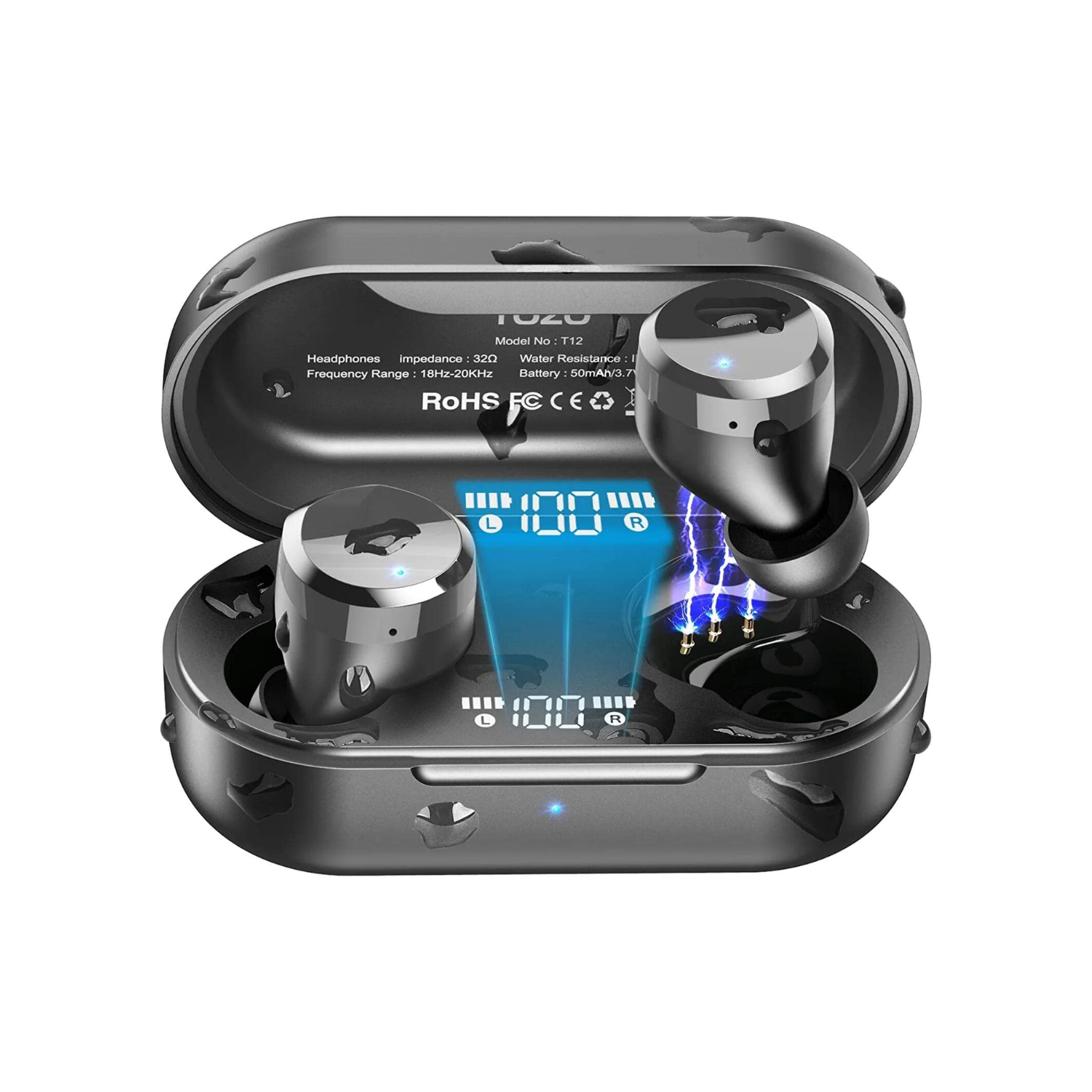  TOZO T12 - Auriculares inalámbricos Bluetooth de alta calidad,  calidad de sonido, estuche de carga inalámbrica, pantalla de inteligencia  LED digital, IPX8, impermeables, auriculares de micrófono incorporados,  color azul deportivo 